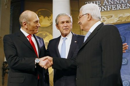 Ehud-Olmert-Mahmoud-Abbas-George-Bush_Masonic-Handshake