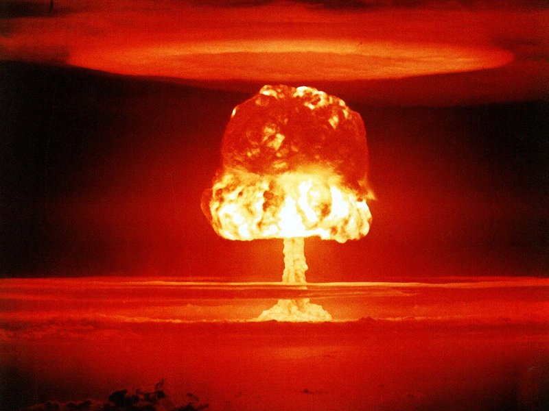 The mushroom cloud from the atmospheric detonation of the 11 megaton Castle Romeo nuclear bomb