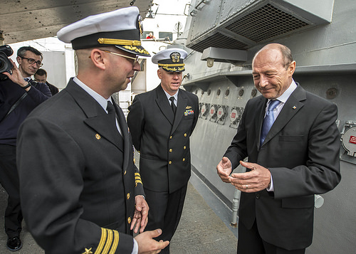 The forward deployed guided-missile destroyer USS Donald Cook (DDG 75) welcomed aboard Romanian President Traian Basescu while the ship was in port in Constanta-3
