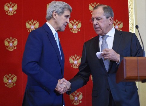 Masonic handshake between Kerry and Lavrov