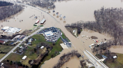 Submerged roads and houses are seen after several days of heavy rain led to flooding, in an aerial view over Union, Missouri December 29, 2015