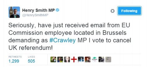 Tory MP Henry Smith, who supported Leave in the referendum, expressed his amazement at the letter