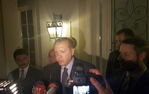 REFILE - CORRECTING HEADLINE - Turkish President Tayyip Erdogan speaks to media in the resort town of Marmaris, Turkey, July 15, 2016.    REUTERS/Kenan Gurbuz