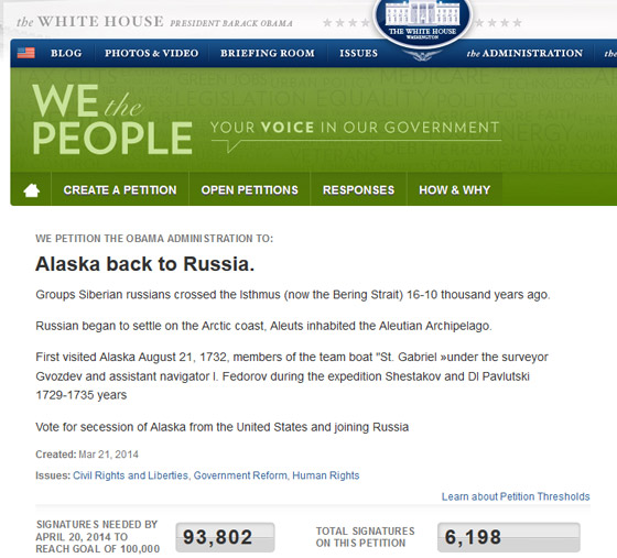 Nearly 6,200 People Sign White House Petition for Alaska to Secede and Join Russia